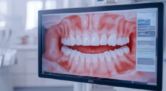Close-up of an intraoral camera used for dental examination.