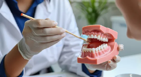 Dental professionals engaging patients with educational software on oral health.