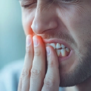 Person receiving emergency dental care in clinic.